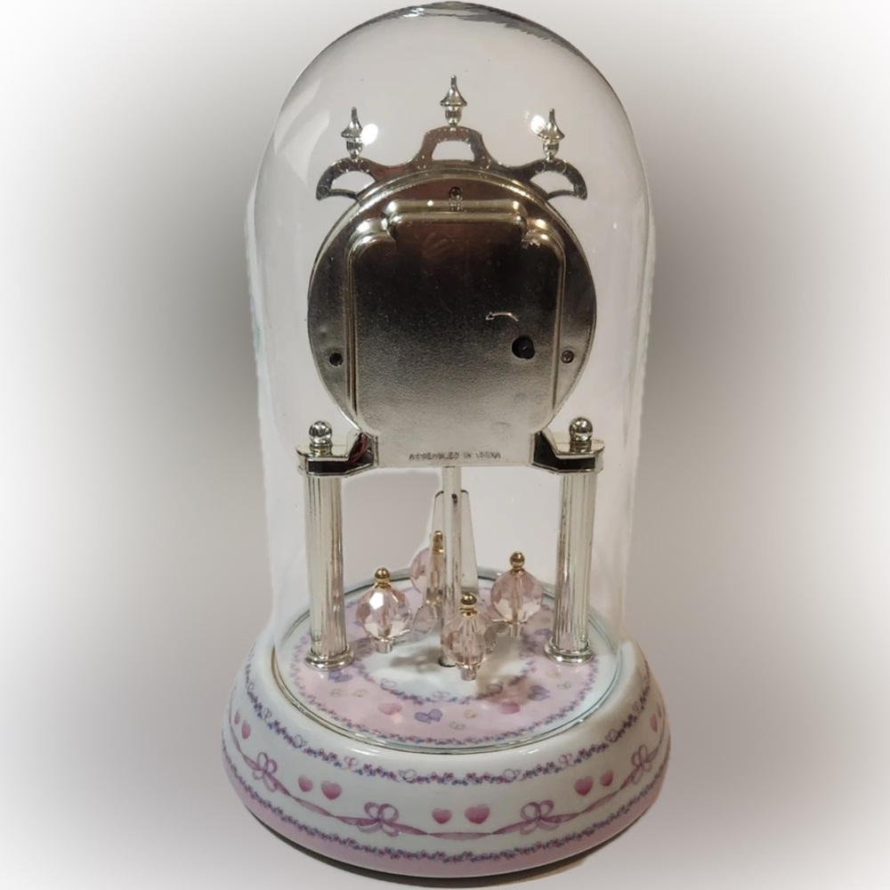 Precious Moment Pink/White Porcelain Glass Dome Anniversary Clock 2002 - Picture 3 of 3